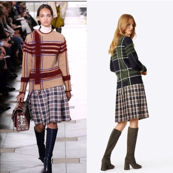 Tory Burch Eden Plaid Sweater With 